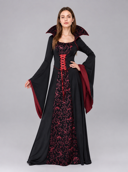 Floor-Length Gothic Dress with Red Pattern Costume Dresses detail