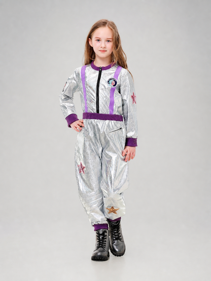 Silver Astronaut Costume with Purple Detailing