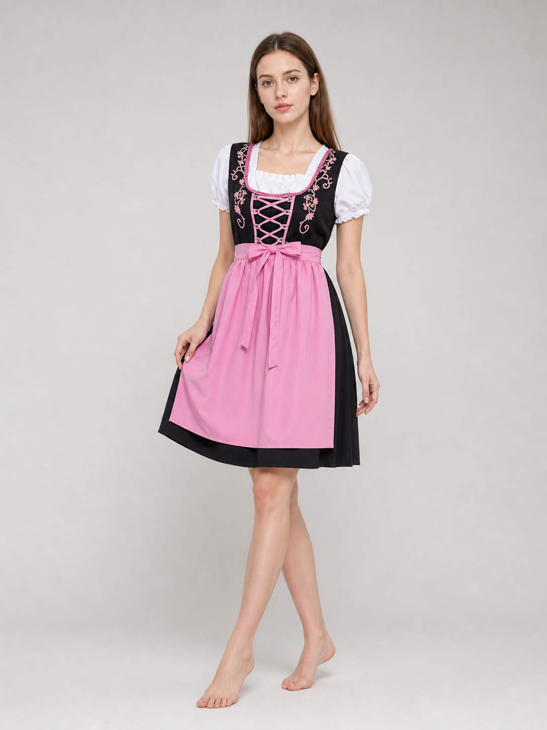Women's Beer Girl Dress, Bavarian Costume on-model front view