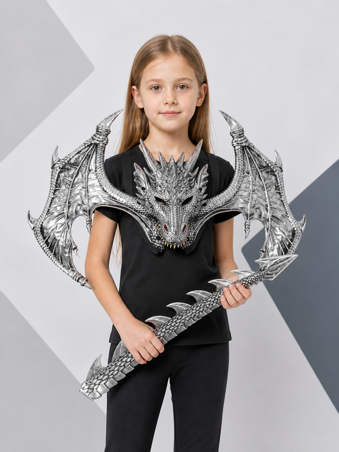 Silver cosplay mask with dragon wings Costume Masks detail