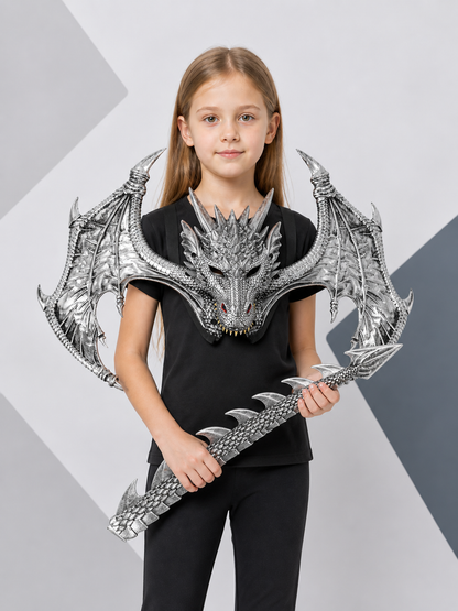 Silver cosplay mask with dragon wings Costume Masks detail