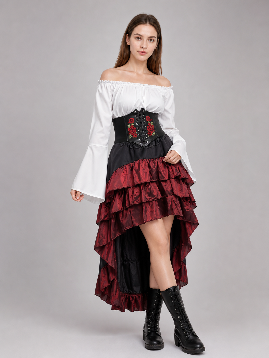 Gothic Costume with Corset and Tiered Skirt