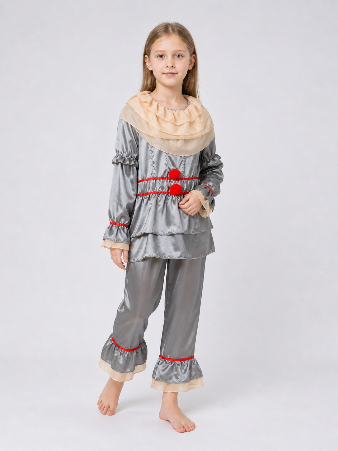 Clown Costume with Ruffles and Red Trim