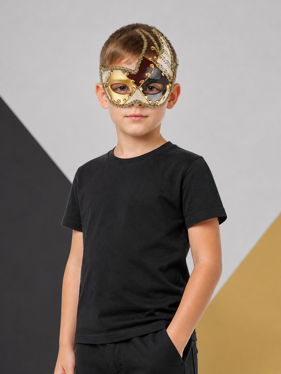 Black-and-White Carnival Mask with Red and Gold Costume Masks detail