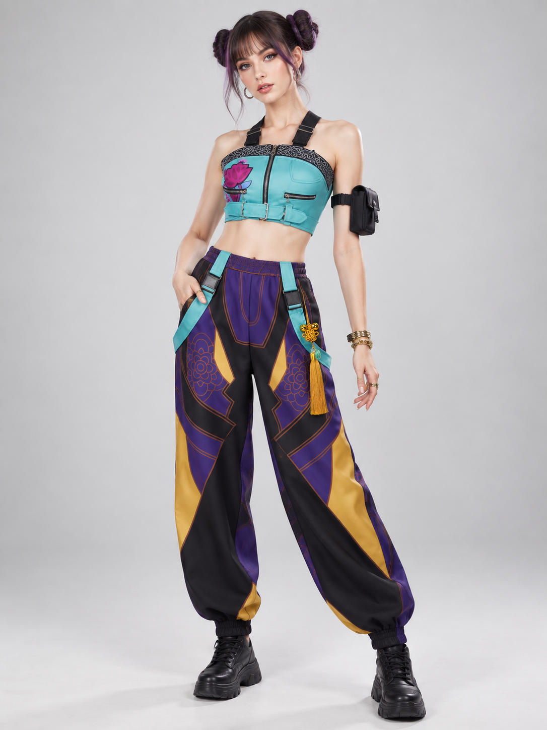 Turquoise Cosplay Stage Costume with Top and Pants
