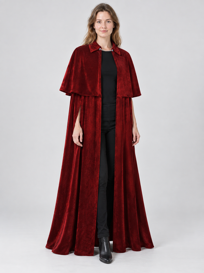 Burgundy Velvet Cloak with Capelet and Chain
