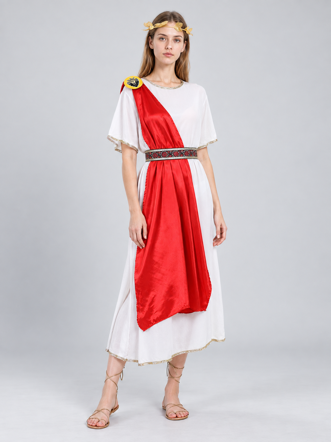 Greek-Style Tunic Dress with Red Draping Costume Dresses detail