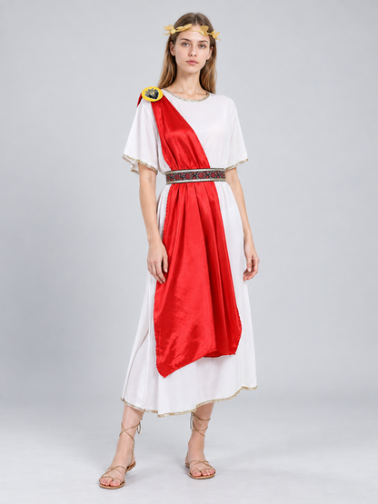 Greek-Style Tunic Dress with Red Draping Costume Dresses detail