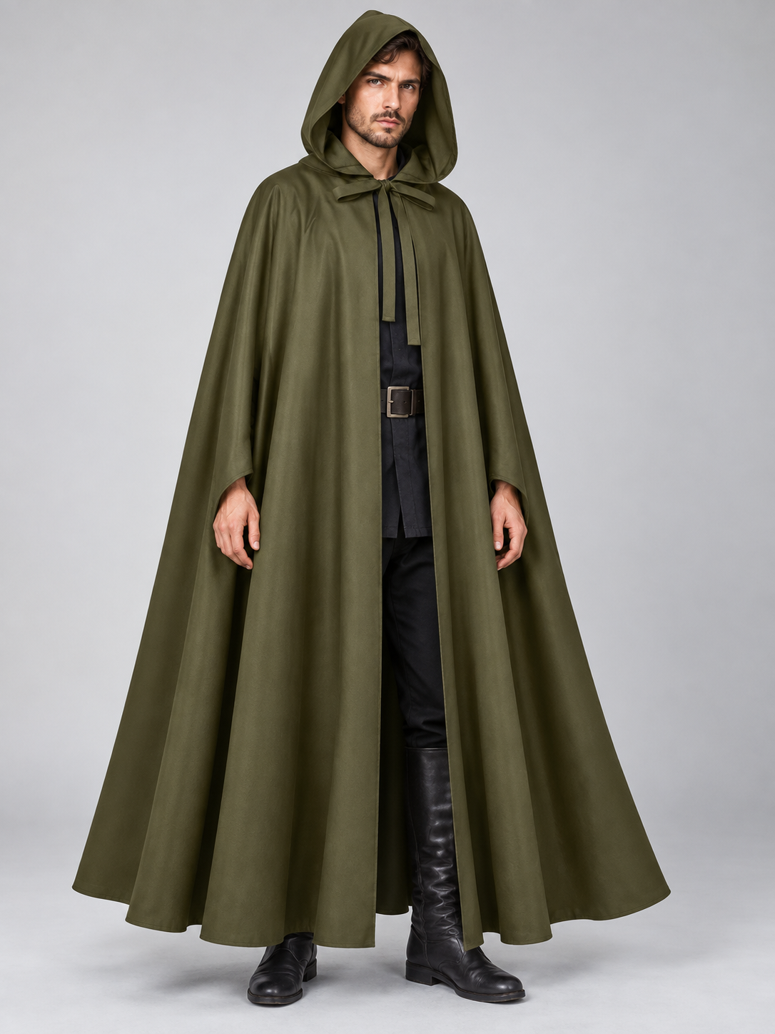 Army Green Long Hooded Cloak Cape 130 cm