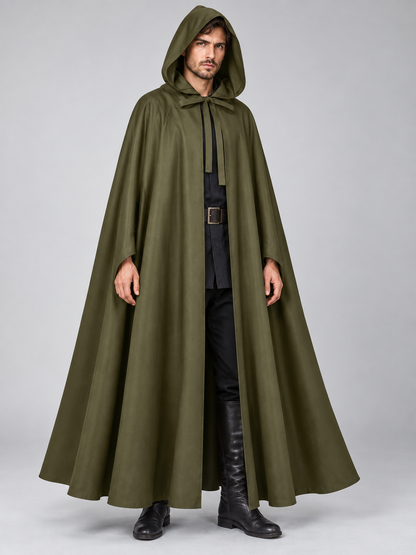 Army Green Long Hooded Cloak Cape 130 cm