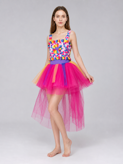 Carnival Clown Costume Dress with Hat