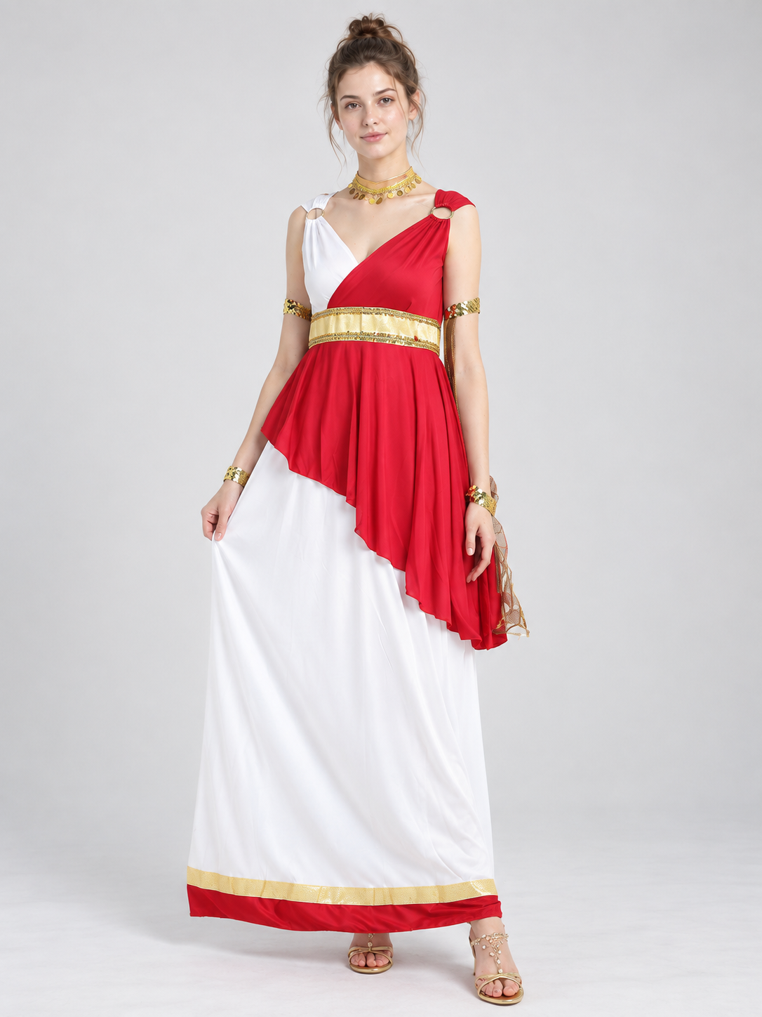 Carnival Dress with Red Asymmetrical Draping