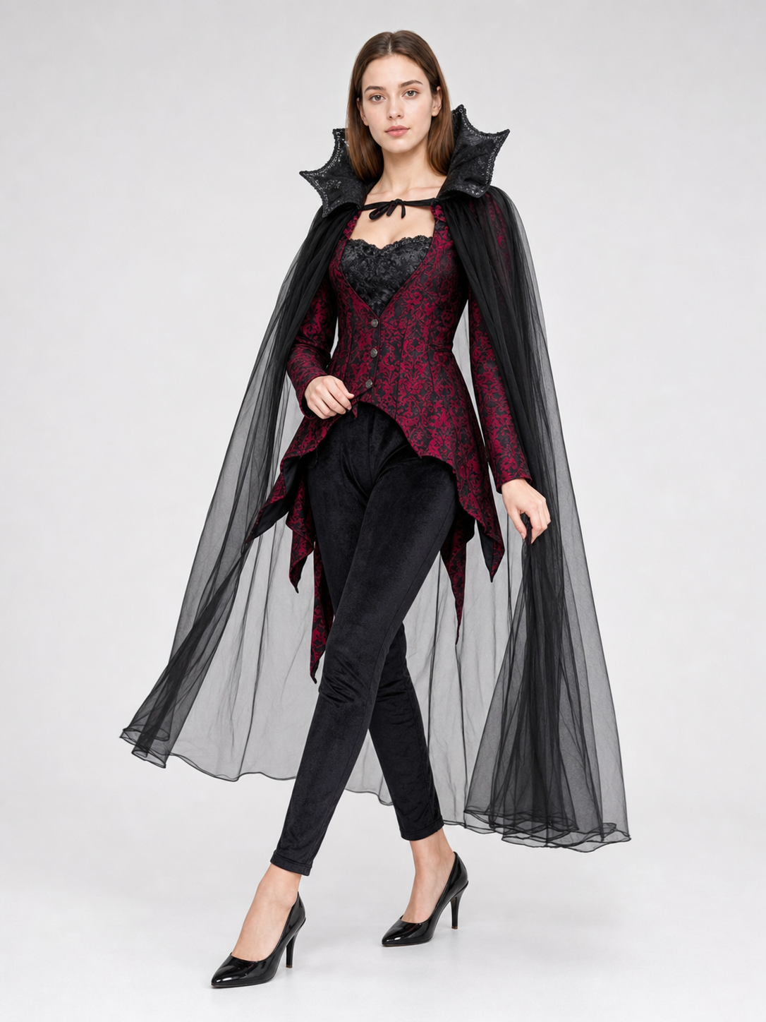 Gothic Vampire Costume with Cape and Pants