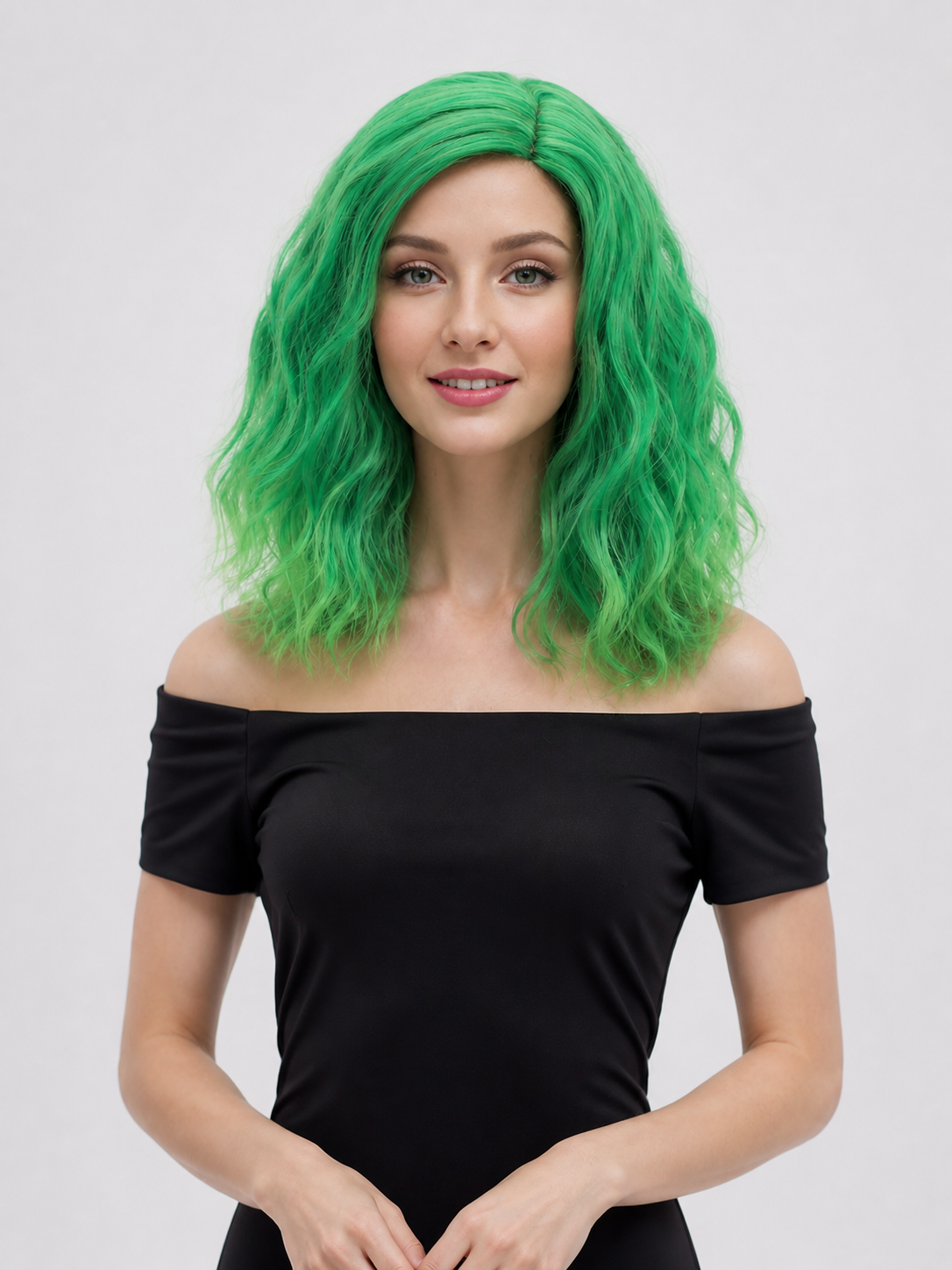 Bright Green Wavy Carnival Wig for Halloween Costume Wigs detail