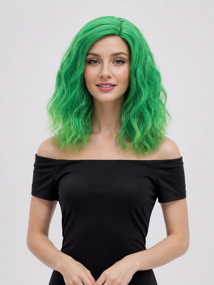 Bright Green Wavy Carnival Wig for Halloween Costume Wigs detail