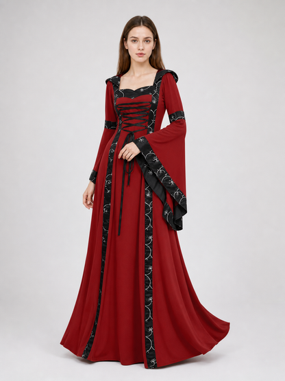 Gothic Medieval Hooded Dress with Lacing
