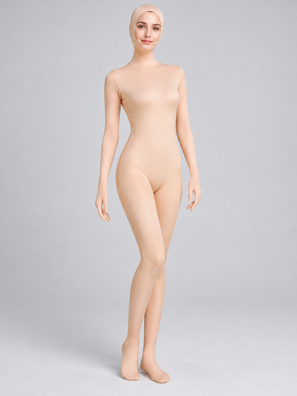 Nude Beige Zentai Suit with Hood and Zipper