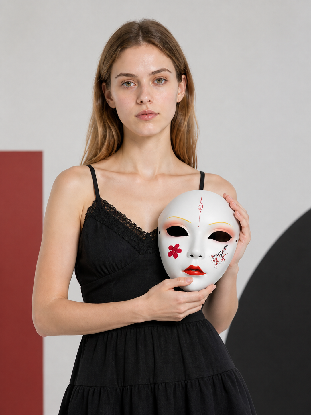 White Japanese-Style Carnival Mask for Cosplay Costume Masks detail