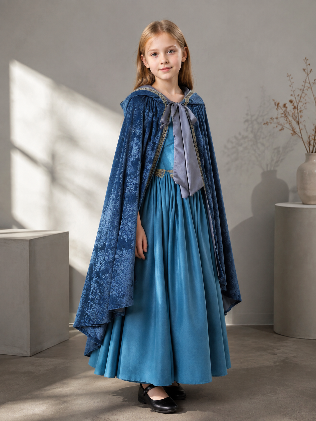 Medieval Hooded Dress with Cloak for Masquerades Costume Dresses detail
