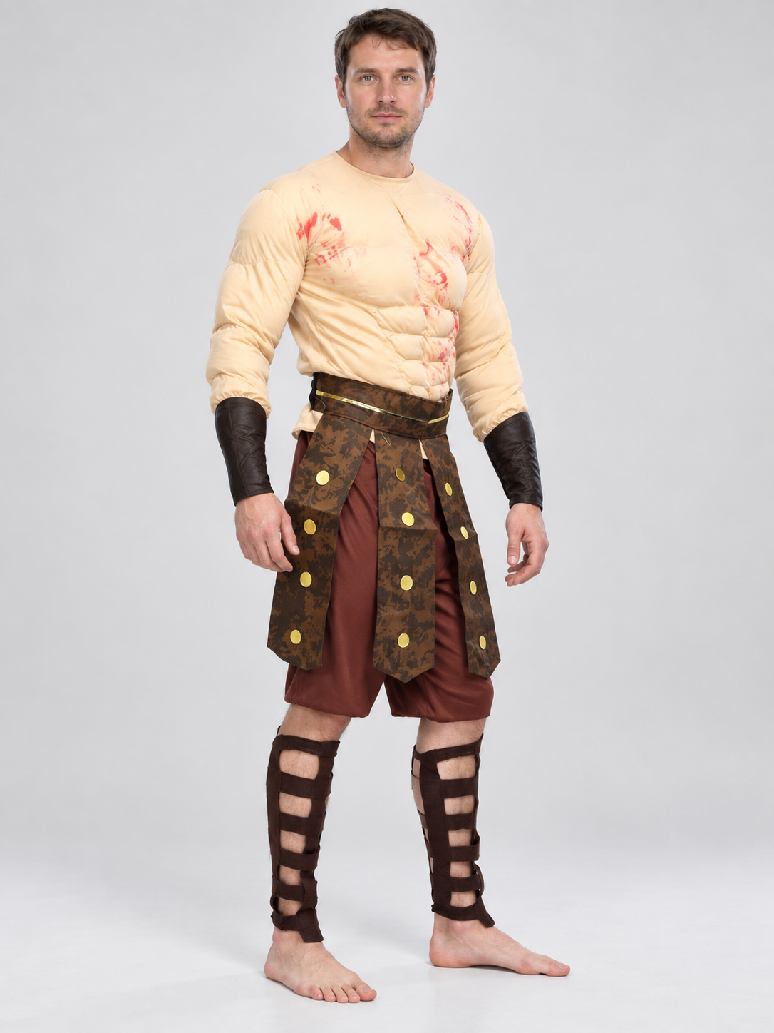 Warrior Costume with Long Sleeves and Brown Shorts