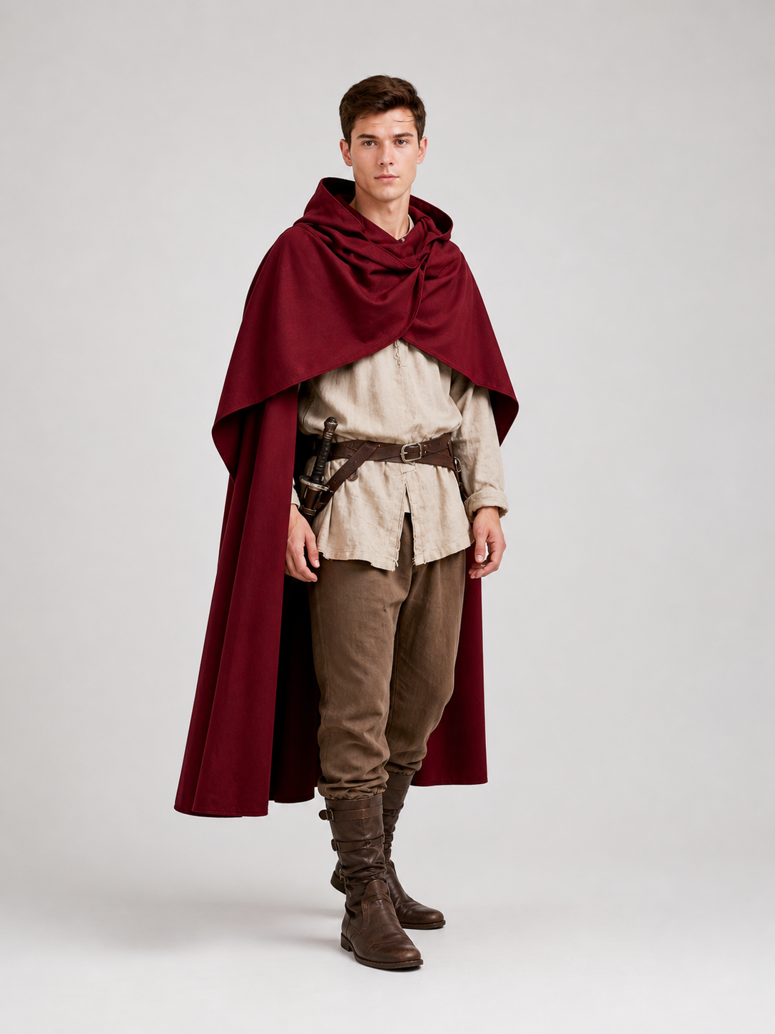 Wine Red Hooded Costume Cape product view 25