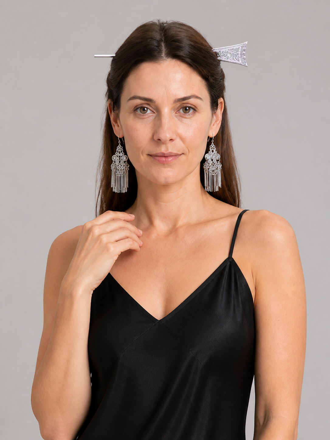 Carnival Headwear, Silver Hairpin with Pattern Costumes detail