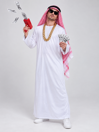 Carnival Costume with White Robe and Plaid Scarf