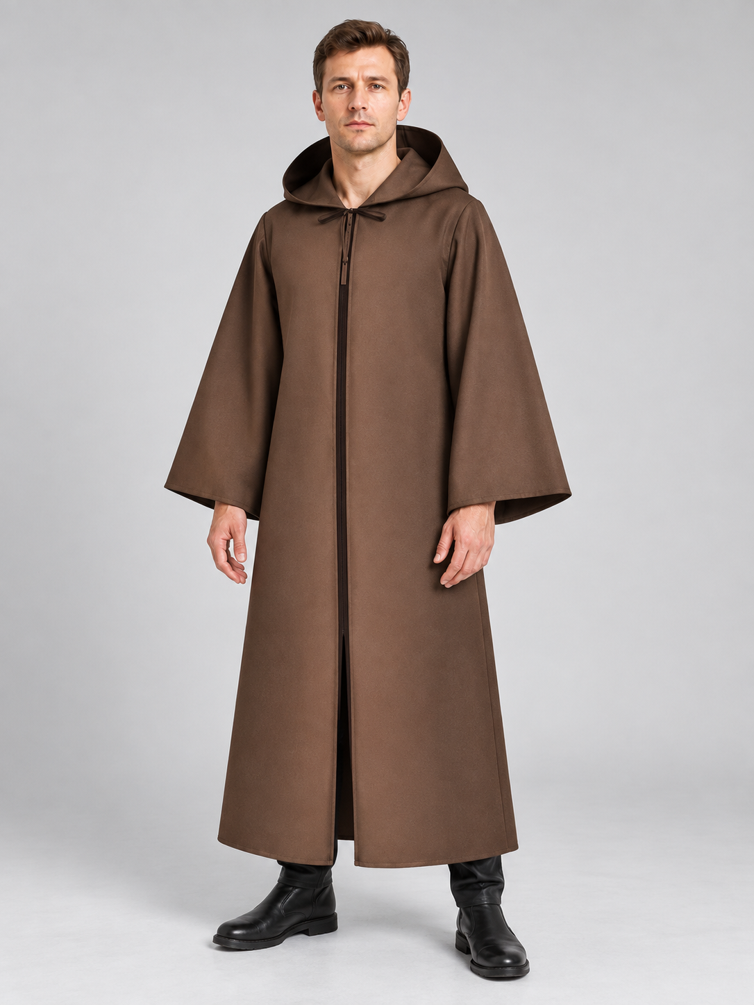 Hooded Masquerade Cloak, Brown, Wide Sleeves