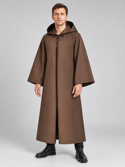 Hooded Masquerade Cloak, Brown, Wide Sleeves