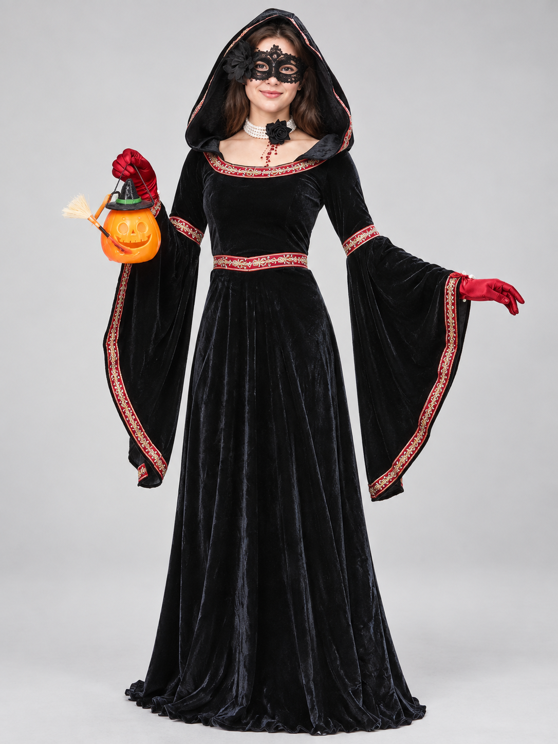 Halloween Witch Costume with Hooded Dress