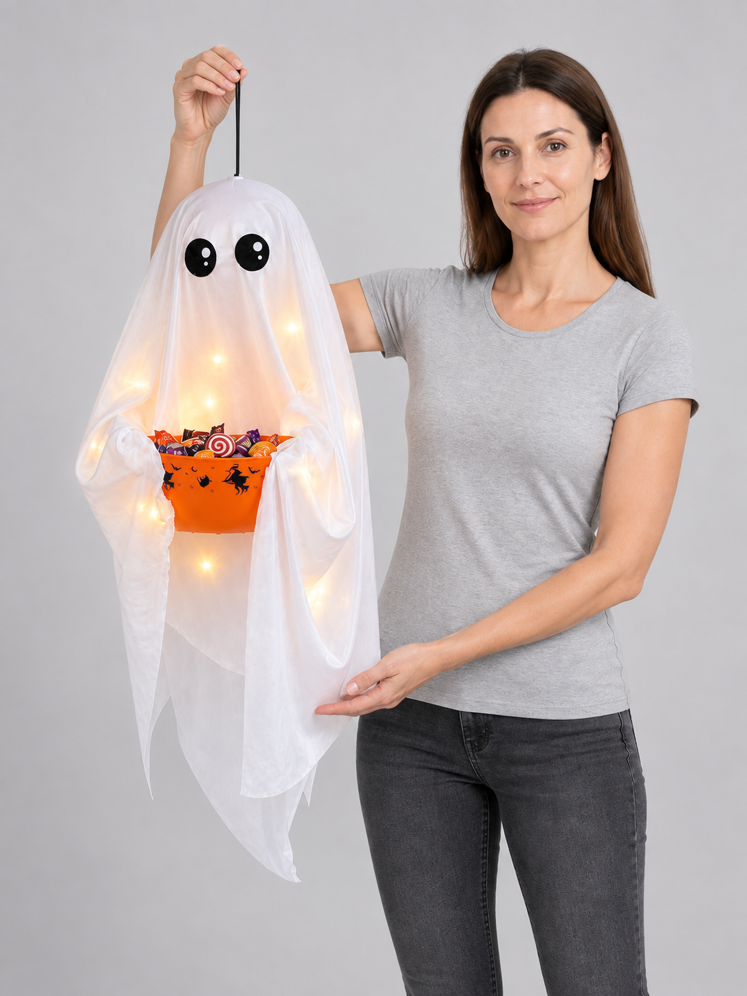 Halloween Hanging Decoration Glowing Ghost with Bowl