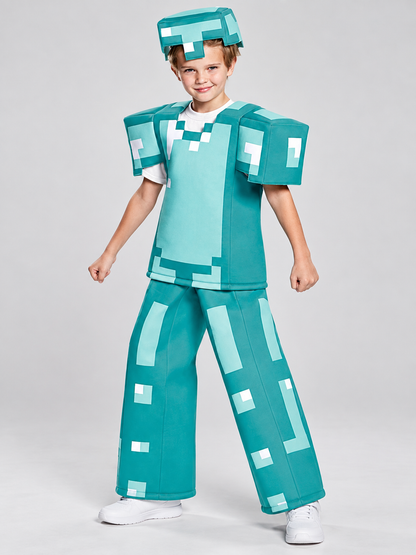 Pixel-style carnival costume with headpiece