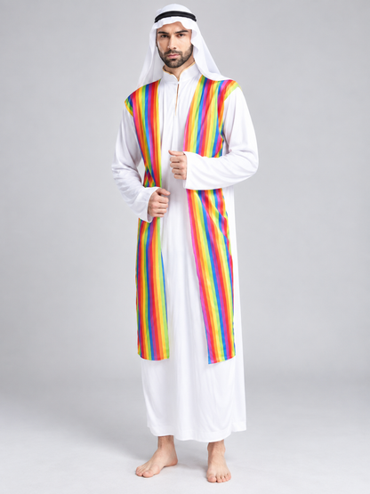 Arab Sheikh Carnival Costume, White Robe, Headscarf