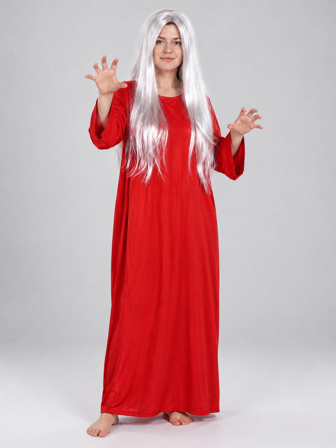 Ghost Halloween Costume: Red Dress and White Wig