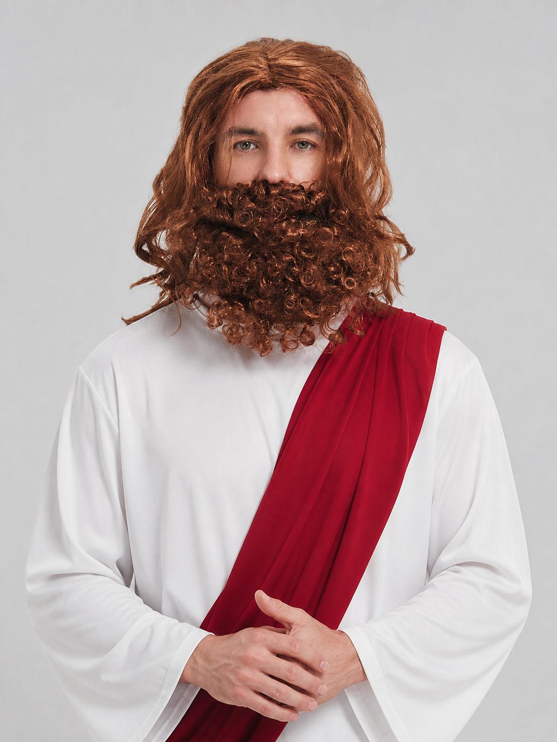 Brown Carnival Wig with Long Hair and Beard Costume Wigs detail