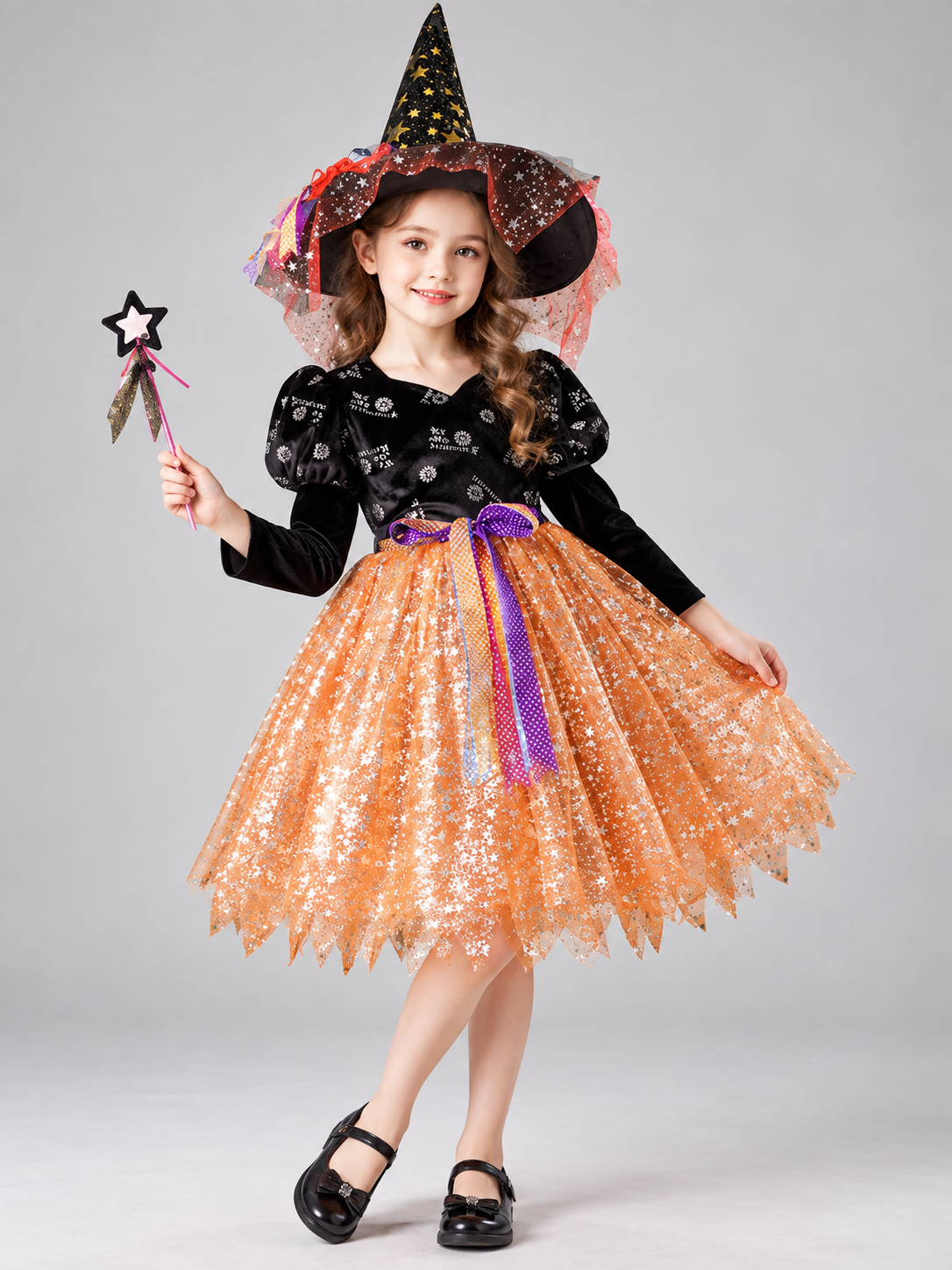 Kids' Witch Halloween Costume with Hat and Wand