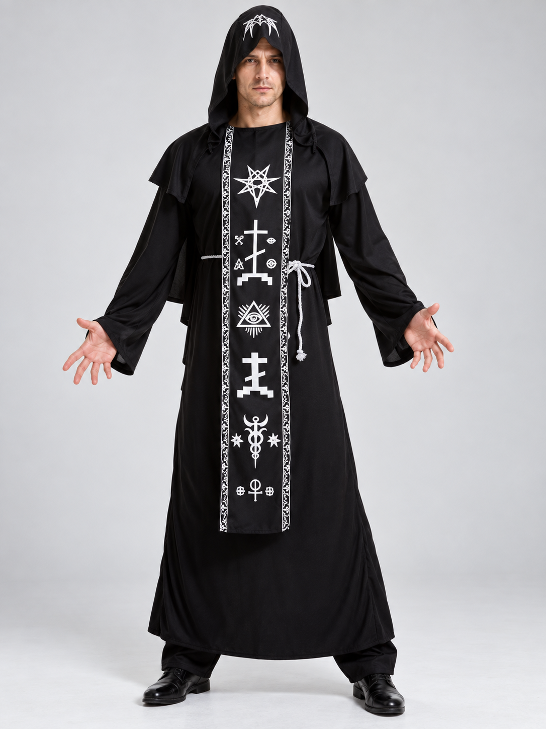 Vampire Halloween Costume with Hood and White Symbols