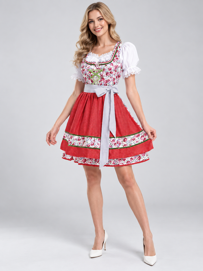 Bavarian-Style Dress with Floral Print and Apron