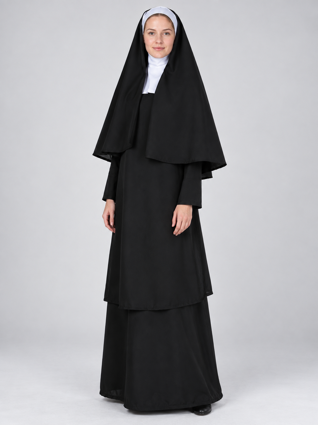 Nun Costume with Black Veil and White Headpiece