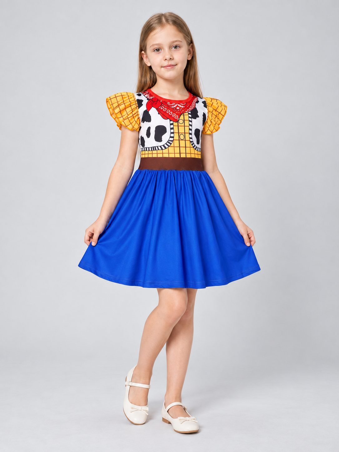 A-Line Girls' Dress with Cowboy Print