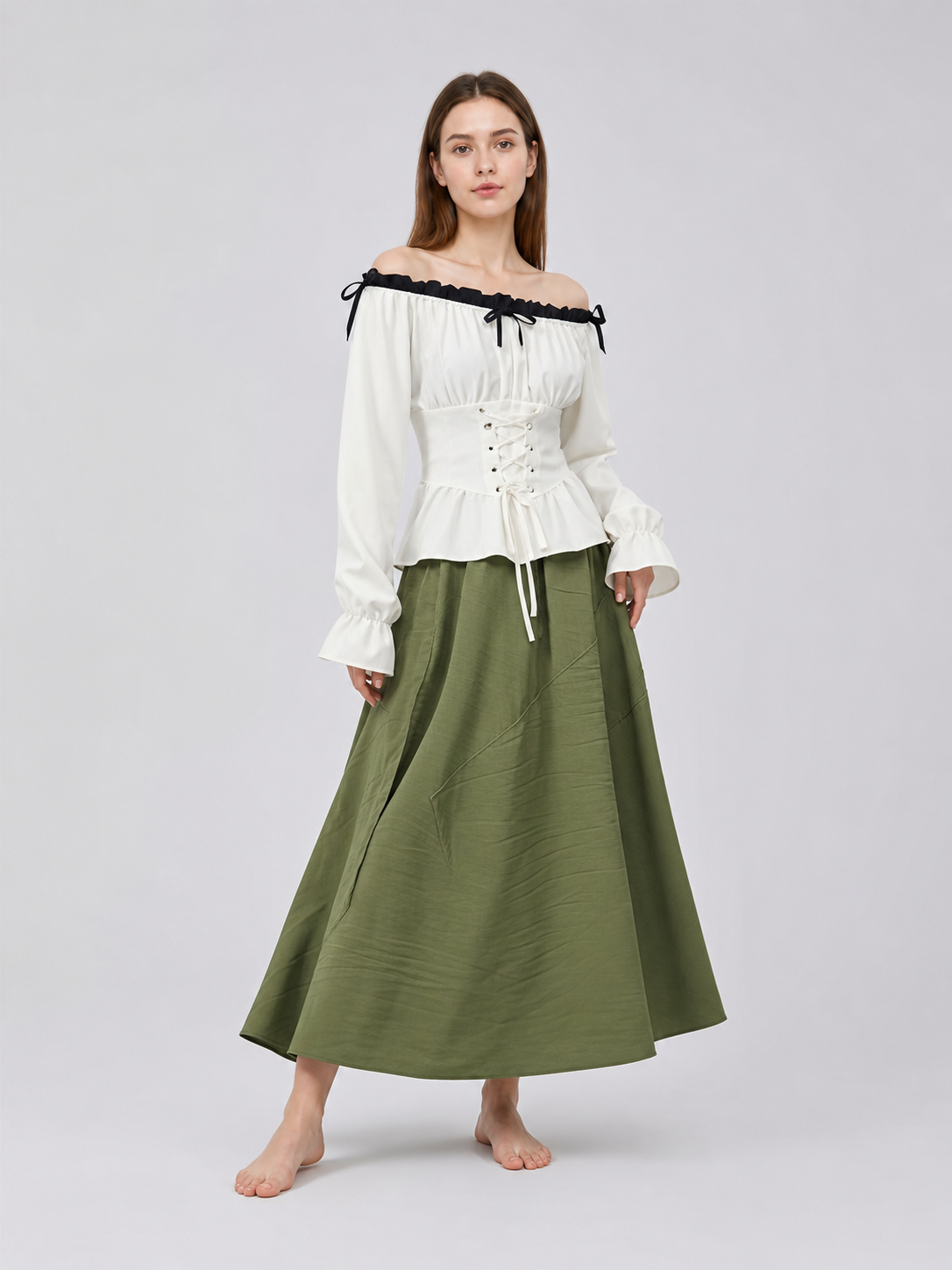 Off-the-shoulder blouse with corset lacing