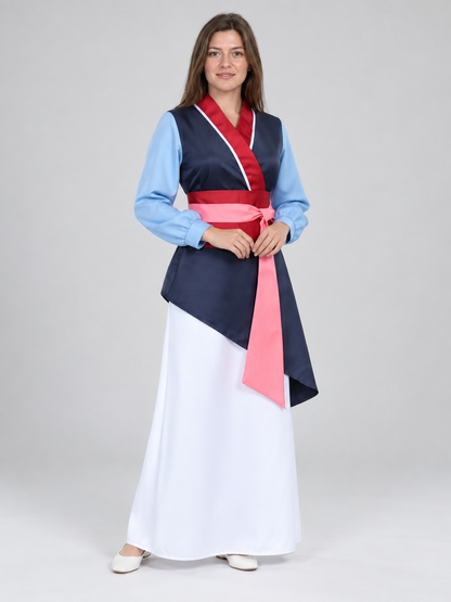 Chinese-Style Costume with Long Skirt and Wide Belt