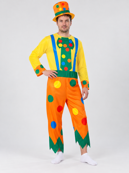 Multicolor Clown Costume with Jumpsuit and Top Hat