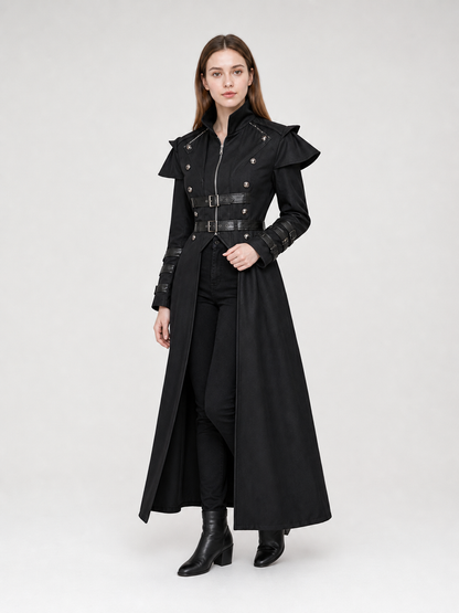 Gothic Coat with Stand Collar and Buckles