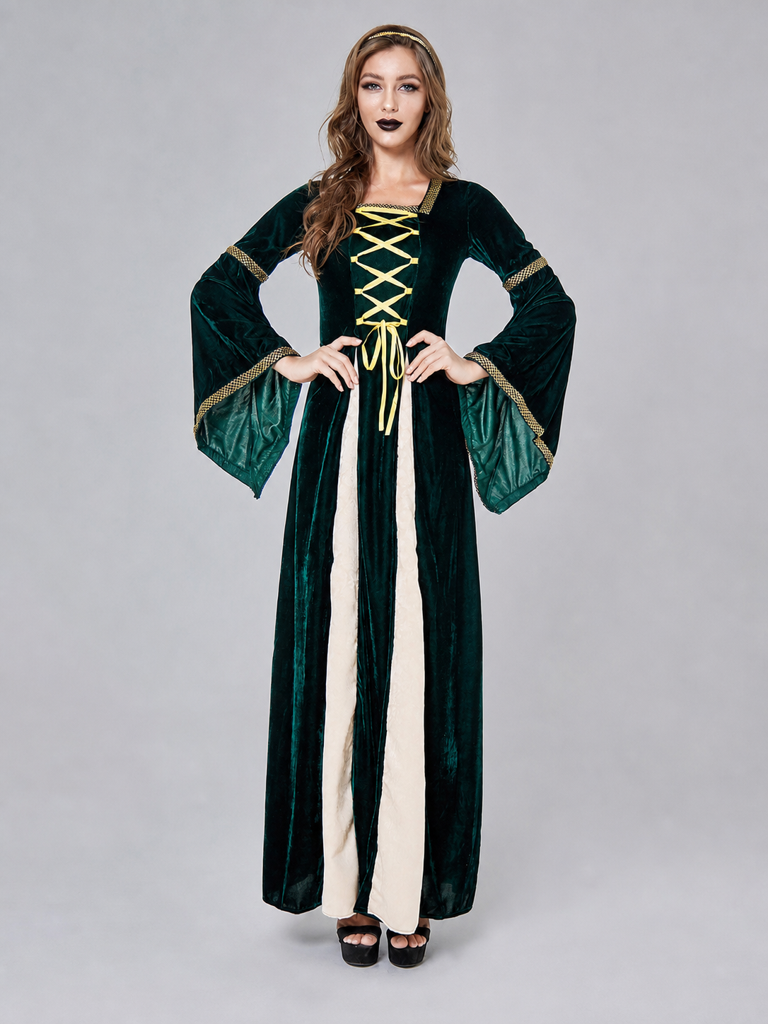 Medieval Costume with Gold Lacing and Sleeves