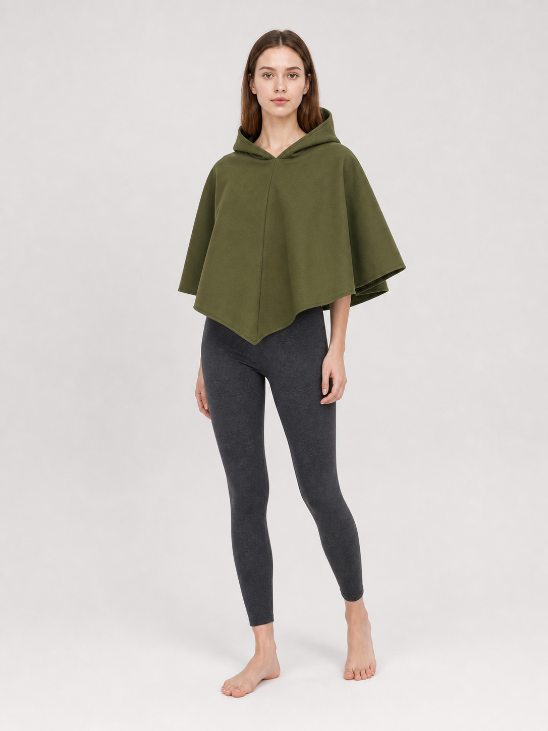 Triangular Hooded Cape, Olive Green