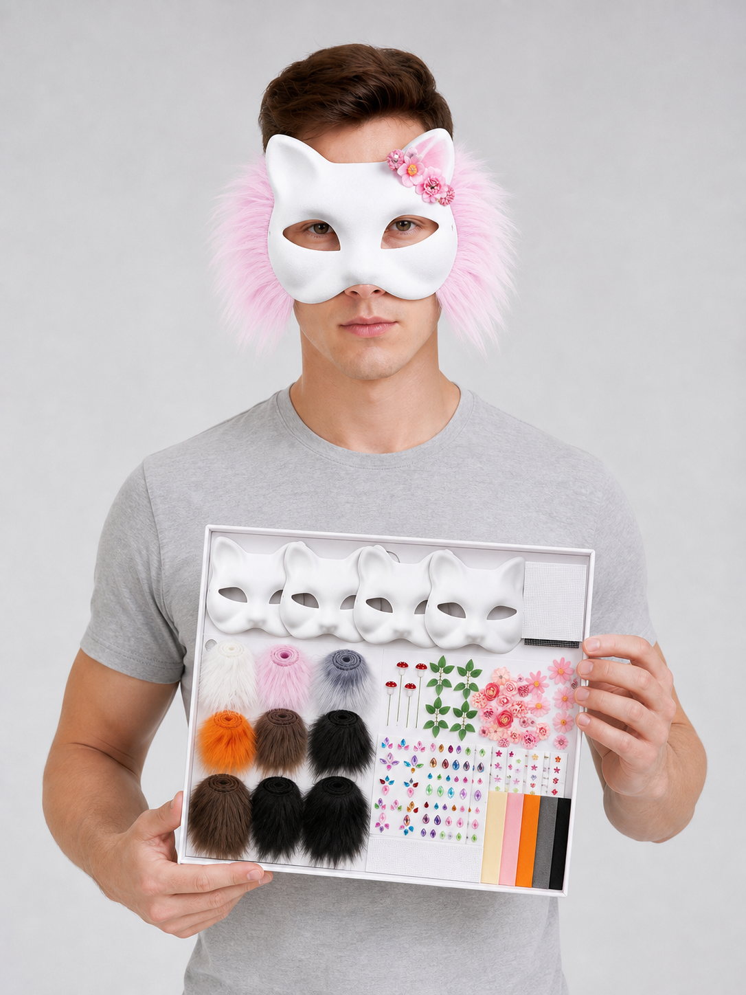 White Cat Carnival Mask for Halloween Costume Masks detail