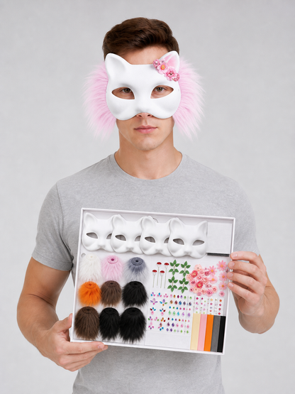 White Cat Carnival Mask for Halloween Costume Masks detail