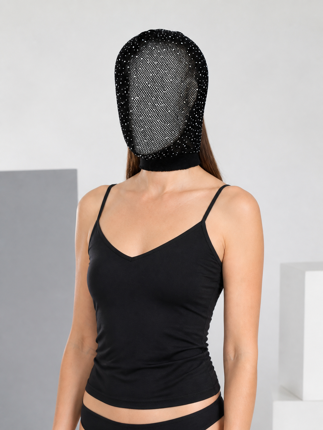 Black Cosplay Mask with Silver Dots for Halloween Costume Masks detail