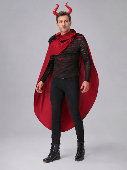 Demon Costume with Red Cape and Horns Costume Capes detail
